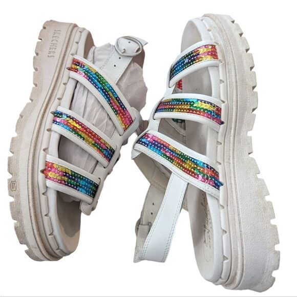 SKECHERS Jammers Triple Rainbow sparkly sequin fisherman platform sandals - Picture 3 of 5